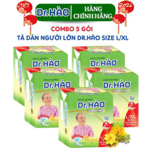 {Hàng chính hãng} Tã Dán Người Lớn Dr. HÀO Size L/XL 10 Miếng (Combo 5 gói) tã giấy người già Siêu Thấm. Bỉm tả dán tả giấy cho người ốm bệnh khử mùi kháng khuẩn chống hăm