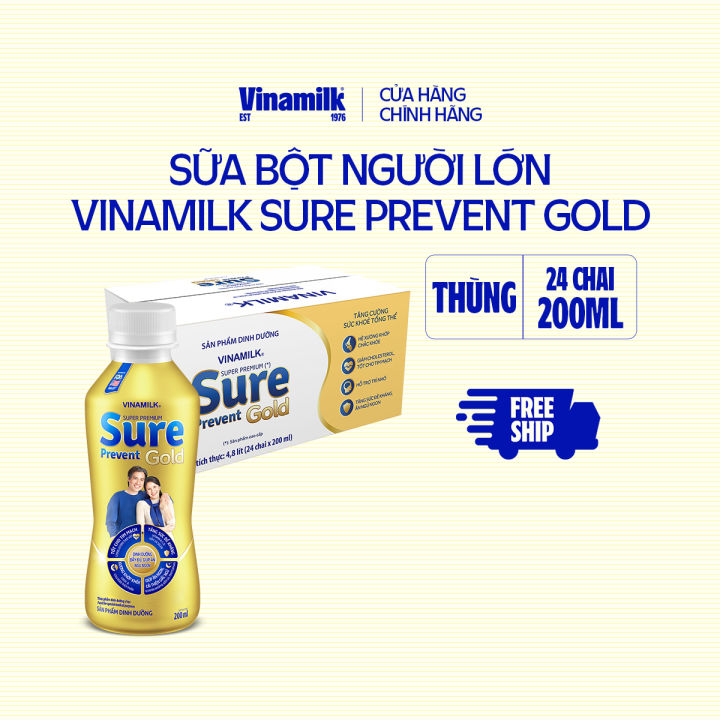 Thùng 24 chai Sữa bột pha sẵn cho người lớn tuổi Vinamilk Sure Prevent Gold 200ml - Sữa nước bổ sung dinh dưỡng và tăng cường sức khỏe