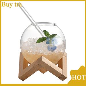 [Buytra] Cocktail Cup With Wood Stand Creative Bar ware Drink Cup Ronud Ball Cocktail Mug Fruit Moon Juice Tumbler