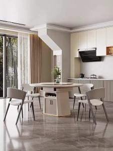 Cream Style Retractable Oval Stone Plate Dining Table Modern Minimalist Multi-Functional Heat Dish Turntable Home Small Apartment Dining Table