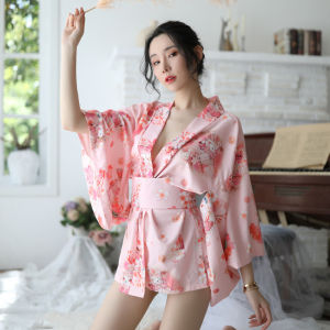 SHUNAICHI New tempting Japanese printed kimono provocative nightgown bathrobe set