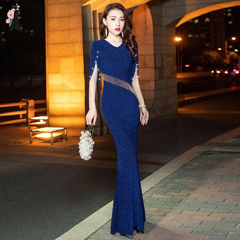 Recoal&Mall】 Fishtail formal dress women Evening Dinner Gown High