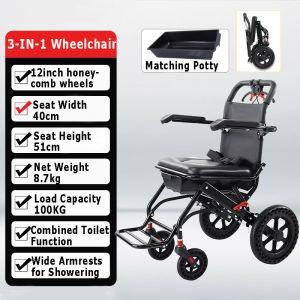 (SG STOCK) KANBEIO Portable Bedside Commode Wheelchair for Toilet - Foldable Shower Chair with Arms Detachable Bucket Transport Wheelchair Rolling Bath Chair Shower Seats for Elderly Handicap