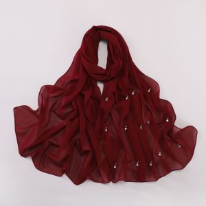 Jifang Shiny Bling Tears Rhinestones Decor Plain Bubble Chiffon Long Pashmina Shawl Muslim Hijabs Shawls Head Scarf Raya WC16