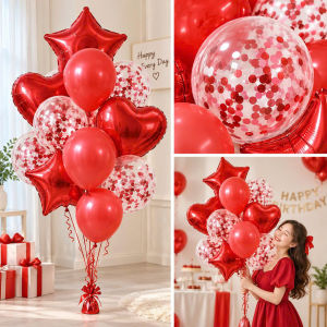 Set Bóng Bay Trang Trí Sinh Nhật Tiệc Party ( 14 Món ) - Bóng Nhôm Ngôi Sao Trái Tim Bóng Kim Tuyến Nhiều Màu - Bong Bóng Nhũ Mix Kim Tuyến Hình Trái Tim Ngôi Sao Kèm Bóng Confetti Nhiều Màu