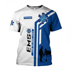 [Local Stock] HBESTY Halloween Christmas New Custom Name Cosplay EMS Tee Paramedic EMT Worker Retro T Shirts Retro 3D Printed Casual Vintage T-Shirt Short Sleeves