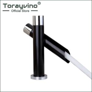 LDIES Torayvino Bathroom Faucet Luxury Chrome + Black Single Handle Vessel Vanity Deck Mounted Torneira Washbasin Sink Mixer Water Tap 4B7T1