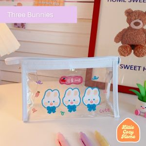 Kawaii Transparent Pouch / Tempat Pensil Transparant Korea Zipper Motif Aesthetic Kreatif Lucu / File Mika Bag Pouch PVC Transparan Serba Guna Multifungsi Make Up Bag