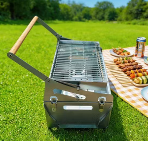 360° Rotating BBQ Grill | Thickened Stainless Steel Folding Charcoal Grill | Camping/Outdoor Fish Grilling/Home