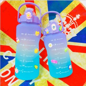 SG Instock 1.5L Gradient Water Bottles with Straw Motivational Time Marker with Mobile Phone Holder Handle Free 3D Stickers