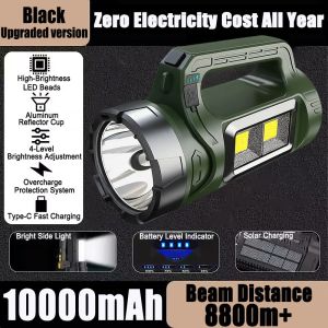 【8000m irradiation distance】flashlight rechargeable 10000mAh Waterproof Solar Searchlight flashlight