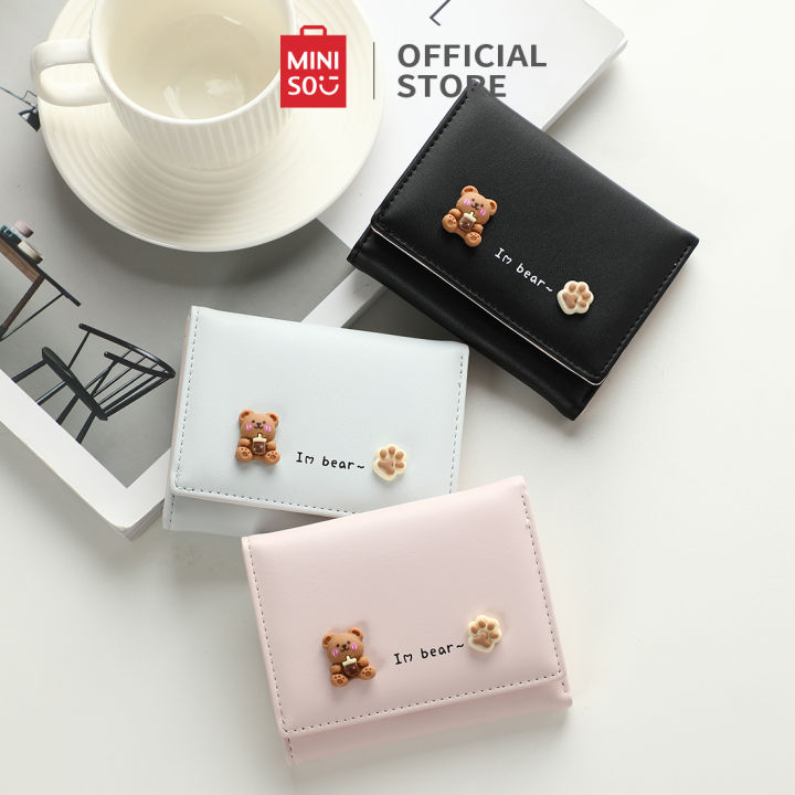 MINISO Dompet Wanita Women Trifold Wallet Beruang Lucu Sederhana Dan Bergaya PU Tahan