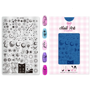 Nail Design Plate Striped Lattice Celestials Floral Element Steel Manicure Template