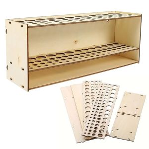 LIFE SHOPS Household Paint Brush Holder 67 Holes Wooden Frame Watercolor Brush Rack Natural Detachable Cosmetic Brushes Shelf Art Brush Organizer