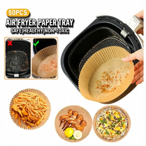 Air Fryer Paper Tray 50PCS Safe Healthy Non-Toxic Fit for Air Fryer Use with Food Scenes