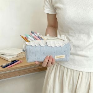 GIORGIONE Bowknot Embroidery Lace Pencil Case Kawaii Love Bow Pen Bag Cute Heart Embroidered Stationery Bag Stationery Box