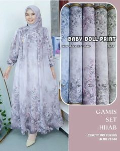 GAMIS CERUTI BABY DOLL PLUS KERUDUNG MOTIF PREMIUM TERMURAH//GAMIS MOTIF SERAGAM ELEGAN