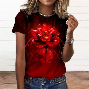 [Local Stock] VCC Roses Flower T Shirt Women 3D Floral Blossom Printed T-shirt Casaul Streetwear Tee Shirts Womens Clothing Oversize Short Sleeve