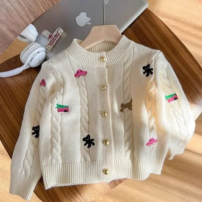 Little DR Sweater for Kids Girls Boys Cardigans Knitwear Teenage 12 Years  Knitted Coat Korean Style Cartoon Tops Children Baby Clothes Fashion