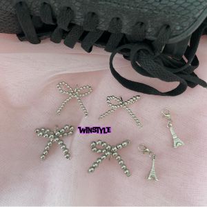 2PCS Ribbon Shoes Charm Pita Sepatu Pearl