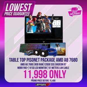 Tabletop Pisonet Piso lima coinslot  Amd a8-7680 Fm2+ 8gb ram 120gb ssd Onboard 19"wide led monitor led keyboard mouse headset 10m lan cable