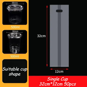 Degradable Clear Plastic Milk Tea Packaging Bags Durable Drinks Tote For Single Or Double Cups