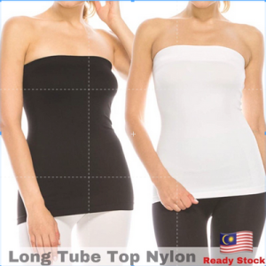 Long Tube Top Nylon Strapless Bra Black and White Curvy Basic Inner Tops Ready Stock