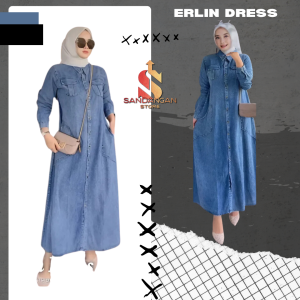 𝕊𝕒𝕟𝕕𝕒𝕟𝕘𝕒𝕟.𝕤𝕥𝕠𝕣𝕖 - Erlin Dress Jeans Kekinian | Gamis Wanita Terbaru Full Kancing