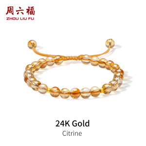 ZHOU LIU FU 周六福24K Gold Citrine Amethyst Bracelet for Women and Men Gold Beads Sunshine Energy & Wealth Crystal Jewelry 16+6 cm J1715824 J1715825