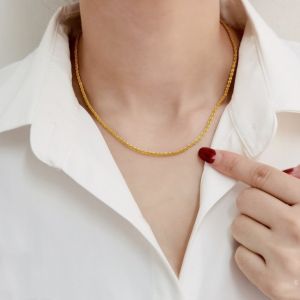 Dây chuyền titan nữ mạ vàng dây xoắn tròn không hen gỉ dây dài 43 cm