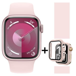 for Watch Band Case & Screen Protector Silicone Sport Band and Protective Cover with Tempered Glass 2-in-1 for iWatch Ultra1/2 Series SE 9 8 7 6 5 4 3 2 1