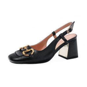 Giày cao gót vuông 7p bít mũi vuông kết khóa đôi - BM21