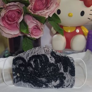 Masker Brukat Full Payet Hitam - Masker Brukat Payet - Masker Payet Cantik - Masker Pesta Mewah