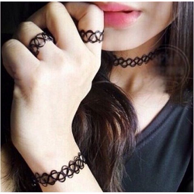 Senada Victory Set Choker Kalung Gelang Cincin Tattoo Choker Coker