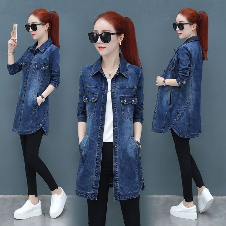 S-5XL Women Denim Jacket Long Pockets Shirt Style Spring Autumn Fashion  Casual Elegant Slim Loose Jean Cowboy Coat Street Wear Plus Size Blue  Lazada