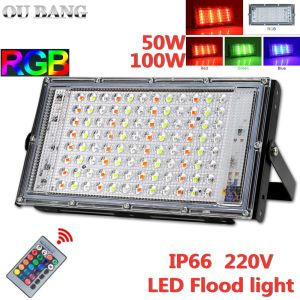 OU BANG MillionGreat AC220V LED RGB Flood Light 15 Colors Outdoor Waterproof 50W 100W Perfect Power Remote Control Floodlights Multicolour Spotlights