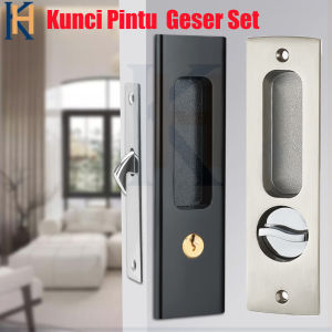 Aluminium Kunci pintu senyap Kunci Pintu Sliding Geser Set Kunci Pintu Geser Kabinet Interior Invisible Sliding Door Lock Latch Handle Set