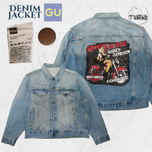AA12 Jacket GU ยีนส์ เฟดกำลังสวย หลังสกรีน อก 46