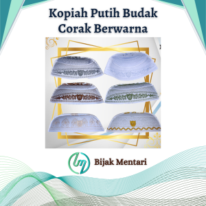 Kopiah Putih Bercorak Pelbagai Warna / Kopiah Budak / Keras & Kemas.