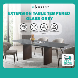 Homiest Extendable Dining Table Tempered Glass Grey Modern Grey Space-Saving Multi-Functional