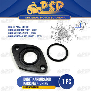 Bonit Karburator Karisma + O Ring - Ebonit Manipol Manifold Insulator Karbu Honda Kirana Supra X 125