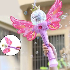 Girl Wings Bubble Stick Fairy Magic Wand Automatic Watertight Glowing Kids Music Soap Bubble Machine Outdoor Toys for Girls Gift