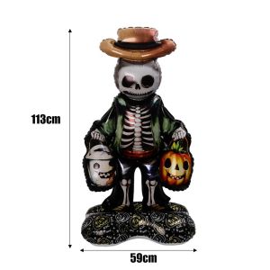 Large Sickle Reaper Dead Pumpkin Skull Series Inflatable Balloon Halloween Standing Aluminum Foil Balloon Party Horror Atmosphere Decoration Props