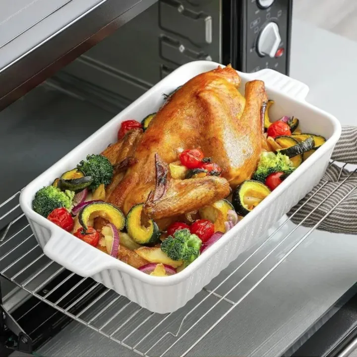 UNQIN Hình chữ nhật Khay nướng gốm Sâu sắc hơn Mẫu sọc Chảo lasagna Đĩa ...