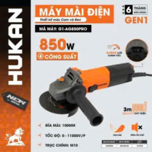 Máy mài điện HUKAN G1-AG850PRO 850W công suất 6 tháng bảo hành Gen1. Đường kính đĩa mài 100mm tốc độ 0-11000 vòng/phút trục chính M10 dây điện dài 3m.