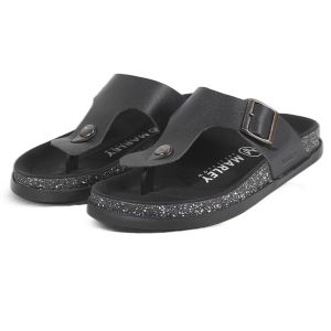 Marley Collin 02 - Sandal Selop Kulit Sandal Puyuh Sandal Jepit Dewasa Casual lebaran jalan liburan santai Warna Hitam