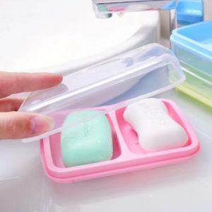 Plastic Soap Box Sealed with Cover Portable WaterProof Double Grid Soap Storage Household Travel Soap Dishes