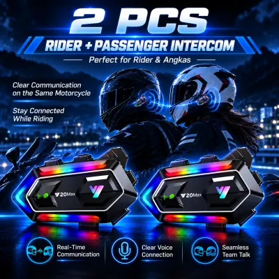 Y20 MAX Motorcycle Bluetooth Intercom Headset Waterproof Wireless Rider Communication with Hands-Free Call and Music