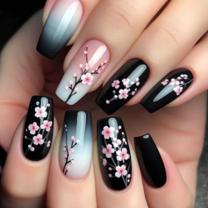 24 Pieces Fall Flower Press on Nail Coffin False Nail Glossy Acrylic Nail Winter Stick on Nail for Women Girls Manicure