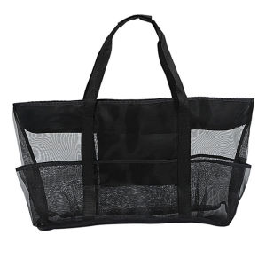 Large Mesh Beach Bag 9 Pockets Waterproof Sandproof Beach Tote Foldable Design for Beach Pool Trip & Vacation